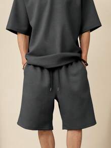 DAZY Men's Solid Color Polo Shirt And Shorts Set, Summer - Dark Grey - View 6