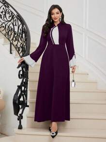 Al Najma Robe de femme tissée style arabe en patchwork noir et blanc, élégante robe style ligne A arabe pour soirée, invité de mariage ou anniversaire, sobre