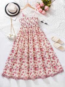 Vestido largo con tirantes y estampado floral para adolescentes, informal y cómodo para vacaciones