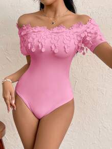 Firerie Body con encaje en los hombros para mujer, elegante para ropa de resort - Rosa - Ver 1