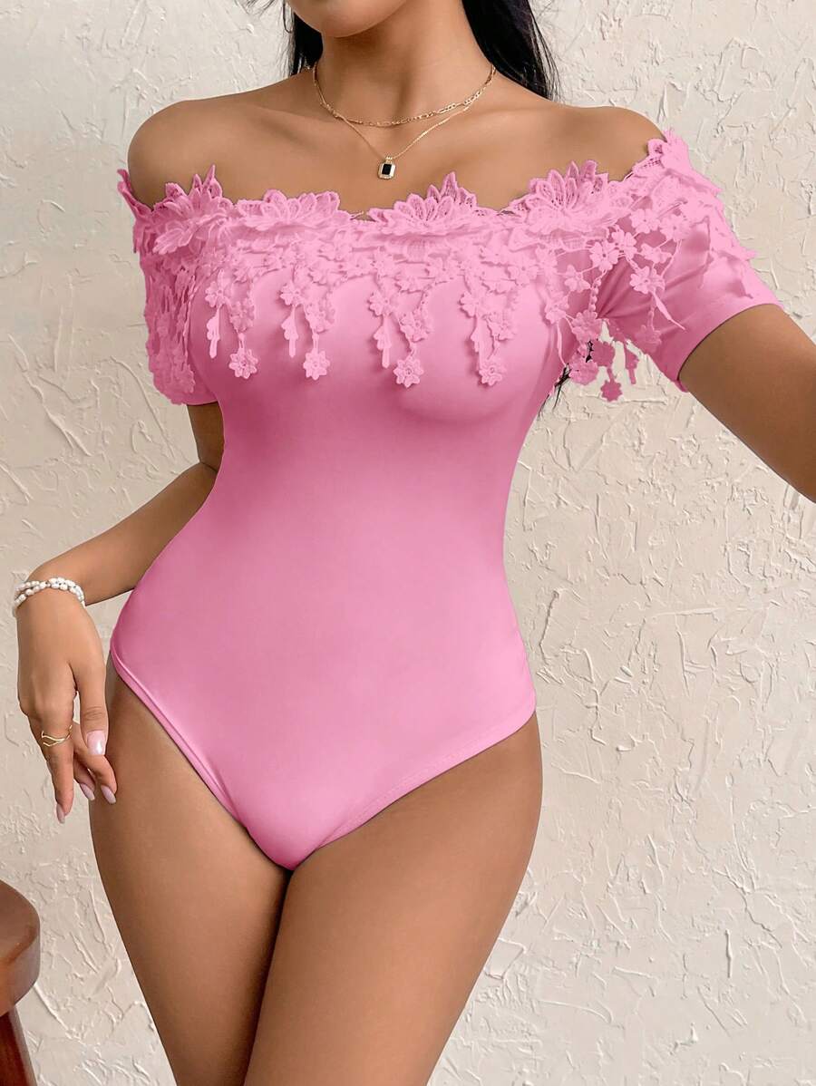 Firerie Body con encaje en los hombros para mujer, elegante para ropa de resort - Rosa - Ver 1