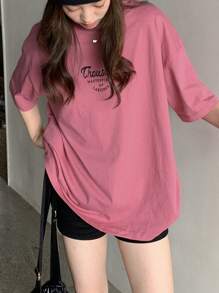 DAZY Letter Graphic Drop Shoulder Tee Thousand MASTERPIECES OF LABORER Summer Oversized T-Shirt