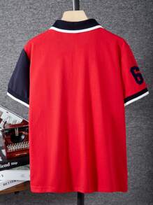 SHEIN Tween Boys' Polo Shirt With Contrast Piecing & Embroidered Letter, Active Short Sleeve - Multicolor - View 2