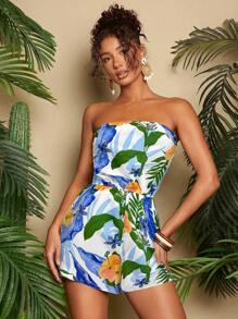 Travachic 度假花卉印花抹胸和短裤连体衣 - 紫色 - 查看 6