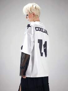 SHEIN EZwear Women's Spring And Summer For Going Out Concert Streetwear Vintage Number Pattern Graphics Baseball Jersey White V-Neck T-Shirt - White - View 4
