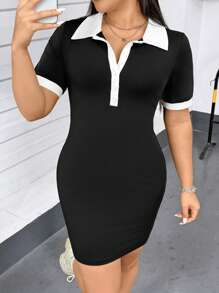 SHEIN Essnce Vestido casual de mujer talla grande, vestido de verano con cuello de polo, tenida de verano para mujer estilo Y2K, vestidos de verano y ropa Y2K para festivales