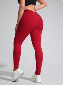 SHEIN Essnce Women's Pocket Slim Fit Casual Versatile Denim Jeans