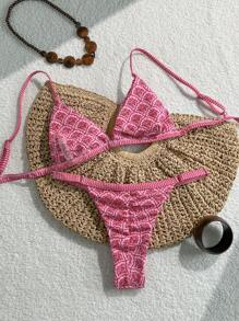 Swim Mod Bikini hai mảnh in họa tiết ngẫu nhiên màu hồng cho nữ mùa hè đi biển - Hồng - Xem 6
