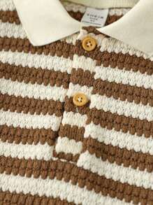 Vintaside Kids 年轻男孩休闲针织条纹印花短袖圆领 T 恤