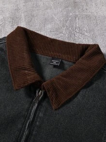 Manfinity EMRG Men's Washed Khaki Casual Loose Denim Jacket - Light Grey - View 10