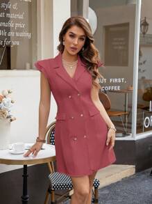 Aveloria Rosie Sleeveless Double Breasted Blazer Dress Christmas Holiday Party Clothes  Elegant FashionableOld Money Style  For Summer - Watermelon Pink - View 4