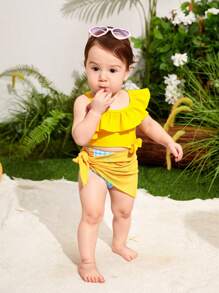 2 Stücke/Set Säuglings-/Baby Mädchen Zitrone Muster + einfarbiger Romper & Tüll-Tüllrock Set