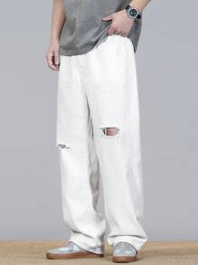 Manfinity Homme Heren Casual Distressed Plain Denim Jeans, Veelzijdig