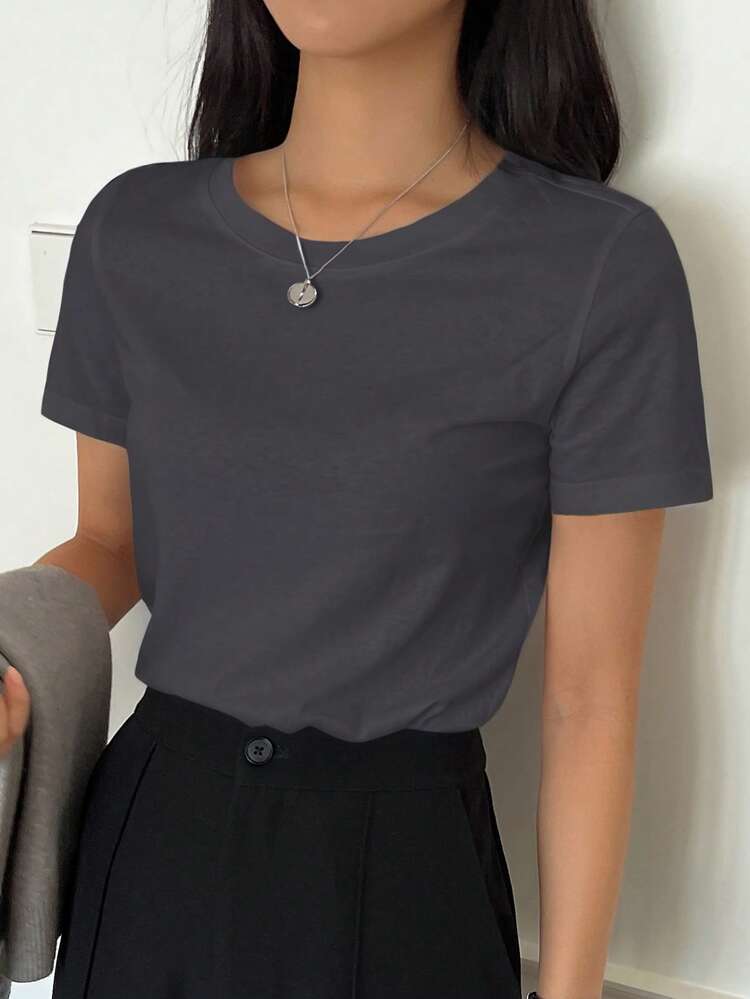 Solid Color Round Neck Short Sleeve T-Shirt