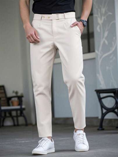 Manfinity Bizformal 男士纯色褶皱直筒休闲商务西装裤