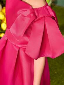 SHEIN Young Girl's Solid Color Tailored Chiffon Dress - Hot Pink - View 3