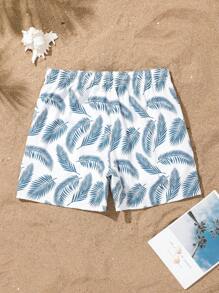 Men's Simple Fashion Refreshing Leaf Print Beach Shorts, Blue, Random Print,Hawaiian - Blue - View 2