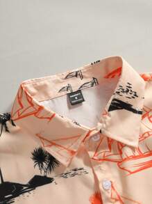 OTTIMOZO 男士度假棕榈树印花休闲短袖衬衫 - 橘色 - 查看 3