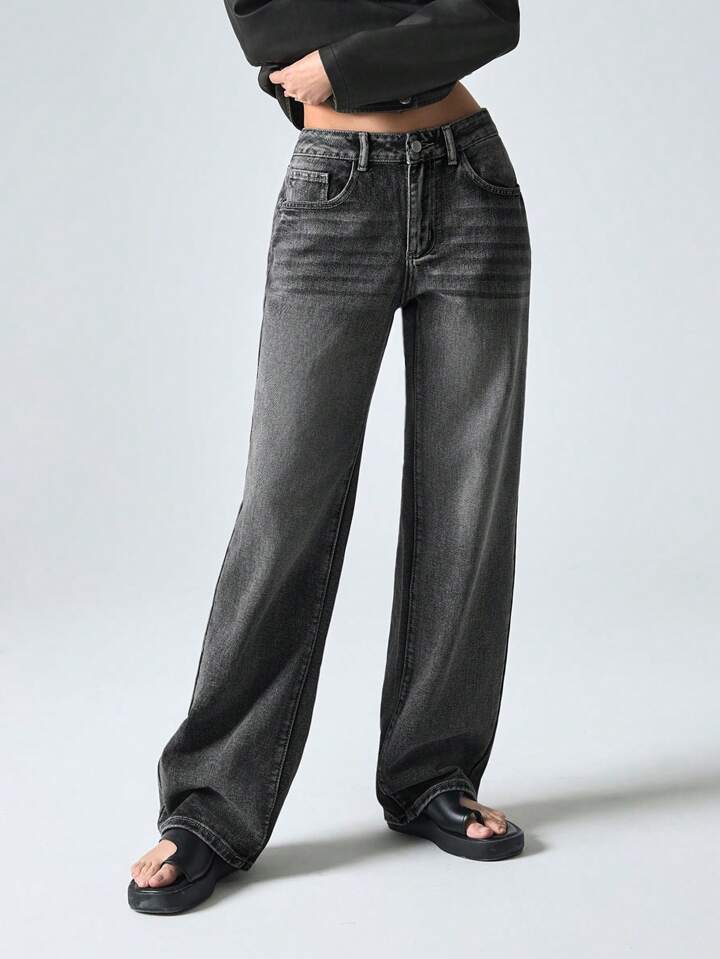 LYSMO Slant Pocket Wide Leg Jeans Baggy Jeans | SHEIN USA