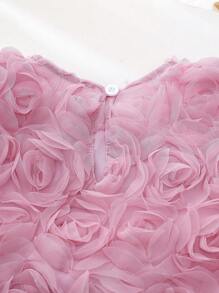 SHEIN Débardeur/top dos nageur style français pour jeune fille avec décoration de rose 3D - Rose bonbon - Voir 4