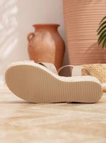 Styleloop Vacation Casual Wedge Canvas Lace-Up Sandals - Apricot - View 9
