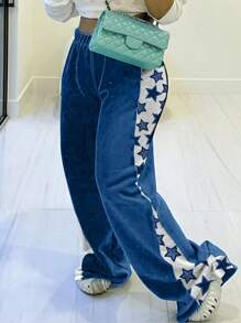 INAWLY Plus Size Women's Star Print Patchwork Casual Sweatpants Graduation,Back To School Outfits,Graduation,Teacher Outfits For Women,Back To School - Blue - View 3