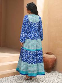 RueChic Vacation All Over Print Flare Plus Dress - Blue - View 2