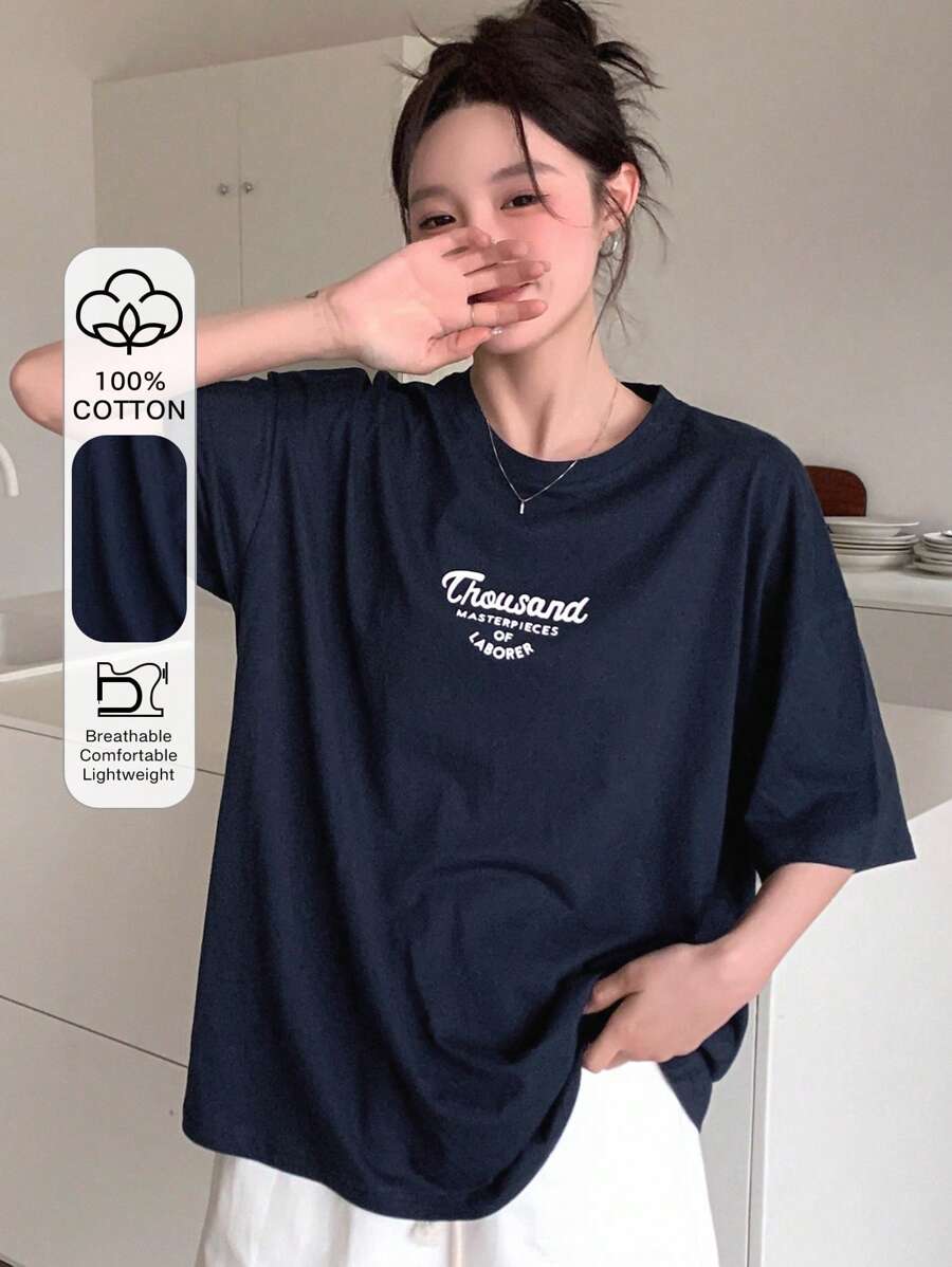 DAZY Women T-Shirts Huruf Casual - Navy Blue - View 1