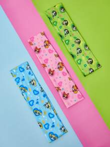 THE POWERPUFF GIRLS X SHEIN 3 件装多色时尚心形卡通印花弹力头带，适合运动、休闲发型、洗脸、女生头带吸汗带 - 彩色 - 查看 2