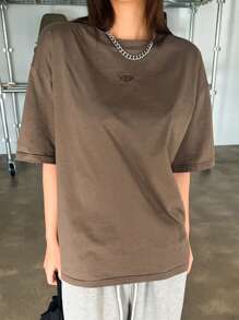 DAZY 字母图案落肩T恤超大T恤 - 咖啡棕 - 查看 4