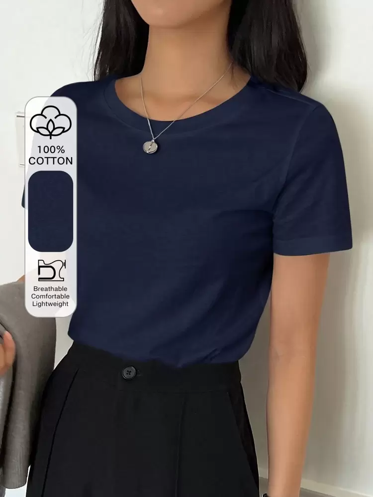 Tall Women's Casual Solid Color Crew Neck Short Sleeve T-Shirt Summer