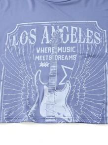 SHEIN Explorewe 2pcs/Set Teen Girls Printed Cropped T-Shirt And Solid Color Elastic Waist Shorts Set - Multicolor - View 4