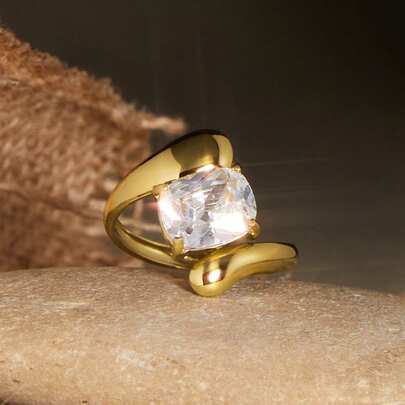 1/2/3 Nhẫn trang trí Cubic Zirconia, Nhẫn thép không gỉ vàng 18K dành cho nữ, Trang sức sang trọng cho nhẫn cưới đính hôn thường ngày, Ý tưởng quà tặng, Nhẫn xếp chồng dạng xoắn dày, Nhẫn tuyên bố chéo táo bạo Quà tặng Giáng sinh mùa đông