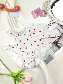 2pcs Women's Cute Heart Bikini Briefs - Red and White - View 7