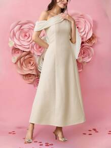 Modelyn Elegant Women's Banquet Apricot Skew-Shoulder Chiffon Lotus Sleeve Dress,Autumn Wedding Guest Dining Festival Clothes,Old Money Modest Summer Gown - Apricot - View 10
