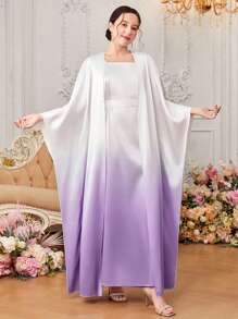 SHEIN Leap Crew 少女梭织渐变色长款外套和连衣裙休闲两件套 - 淡紫色 - 查看 3