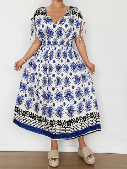 Flirla Flowy, Lightweight, Comfortable And Flattering Waist-Cinched Greek Inspired Mini Dress, Short Sleeve, Women Summer New Collection, Vacation Boho Style, High-End Premium Feel, Flowy