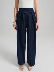 Ontre 2025 女士纯色宽松休闲裤，简约时尚通勤