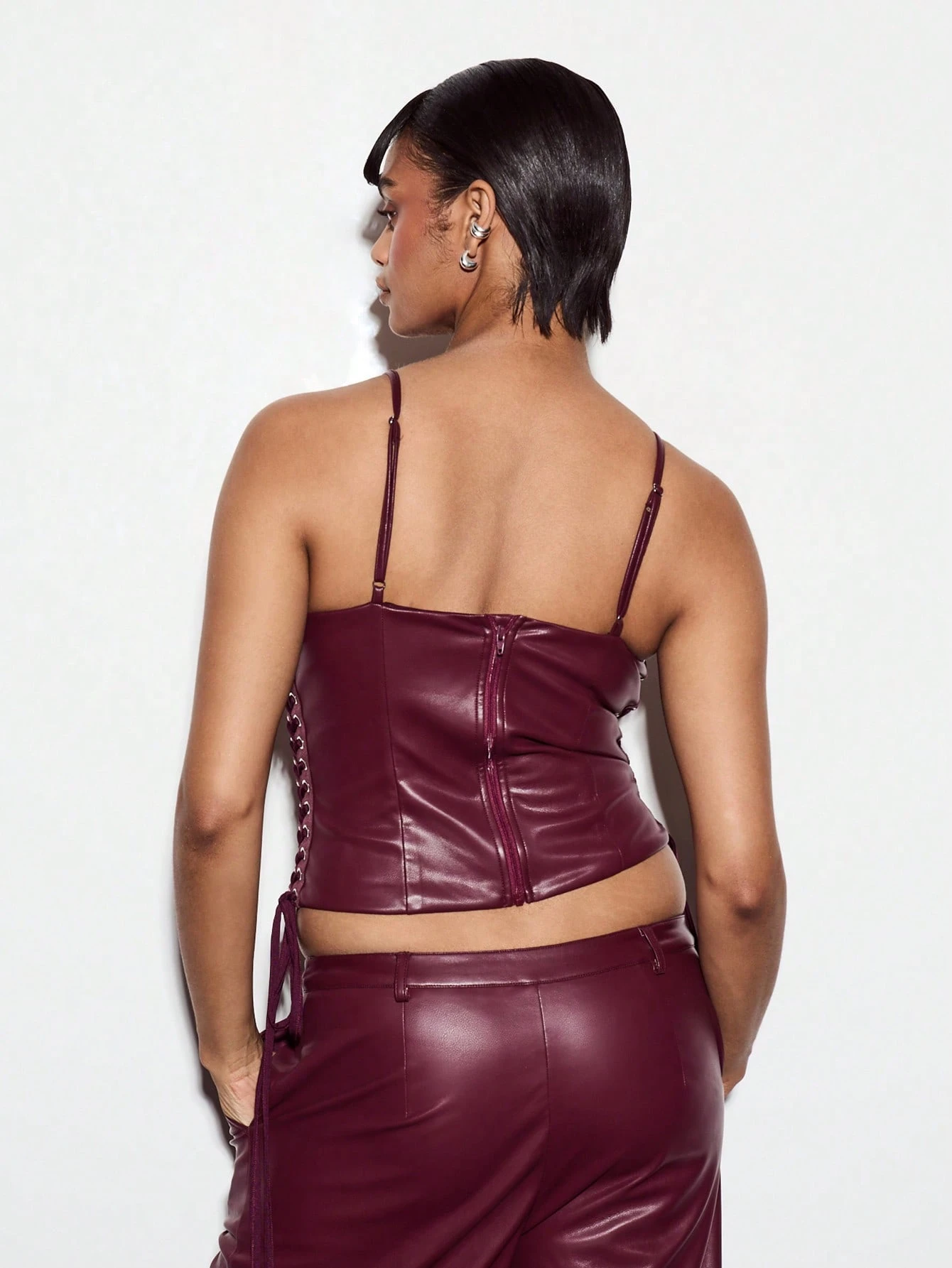 KIZN Faux Leather Lace Up Corset Top