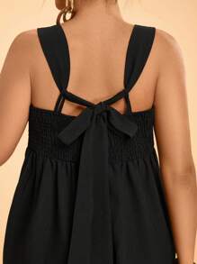 Travachic 大码女式休闲连体裤，带可调节肩带，蝴蝶结背部设计，口袋，宽松版型，适合夏季度假 - 黑色 - 查看 7