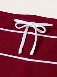 Easelle Ensemble d'été pour femme sans manches, top tricoté fendu et shorts tricotés - Rouge foncé - Voir 6