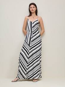 BizChic Vestido largo y elegante con rayas para mujer para vacaciones de verano/primavera