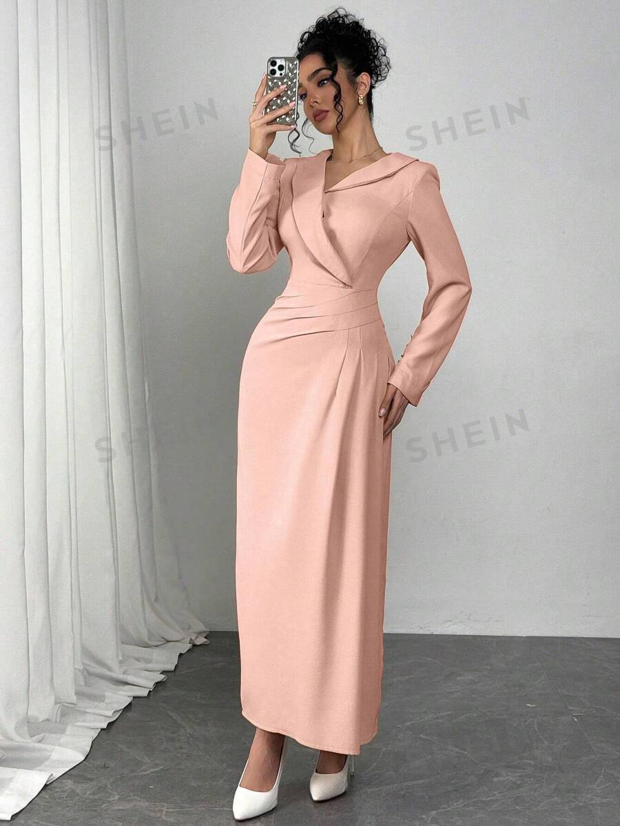 Modelyn Französischer Stil asymmetrisches Design mit geraffter Taille, plissierter Schlitzrock