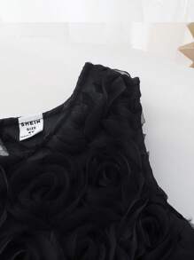 SHEIN Áo ba lỗ không tay kiểu Pháp cho bé gái có họa tiết hoa hồng 3D - màu đen - Xem 5