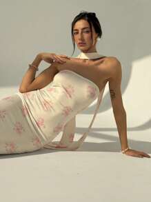 Aloruh Women's Floral Print Dress With Fishtail Hem, Elegant For Vacation Wedding Anniversary Bridesmaid Party Date Sexy  Wedding Guest Dress Women Bridal Shower Dress White  Elegant Modest Summer Summer Outfits Summer Clothes Beach Outfits For Woman  Beach Vacation Vacation Outfits Woman Boho  Tropical Vacation Woman Clothe Floral Tube Dress