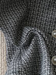 Franclia Women's Elegant Textured Metal Button Short Sleeve Shirt - Black and White - View 6