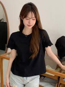DAZY Solid Scallop Trim Tee - Black - View 6