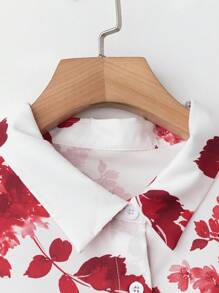 EMERY ROSE 大码女式节日花卉印花两件套衬衫套装