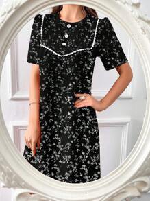 Al Najma Short Sleeve Ditsy Floral Dress, Elegant Summer