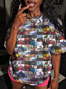 INAWLY Retro Street Style Vintage Photo Collage Oversize Short Sleeve T-Shirt - White - View 5